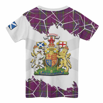 Wardlaw Tartan Kid T-shirt with Family Crest and Lion Rampant Grunge Style