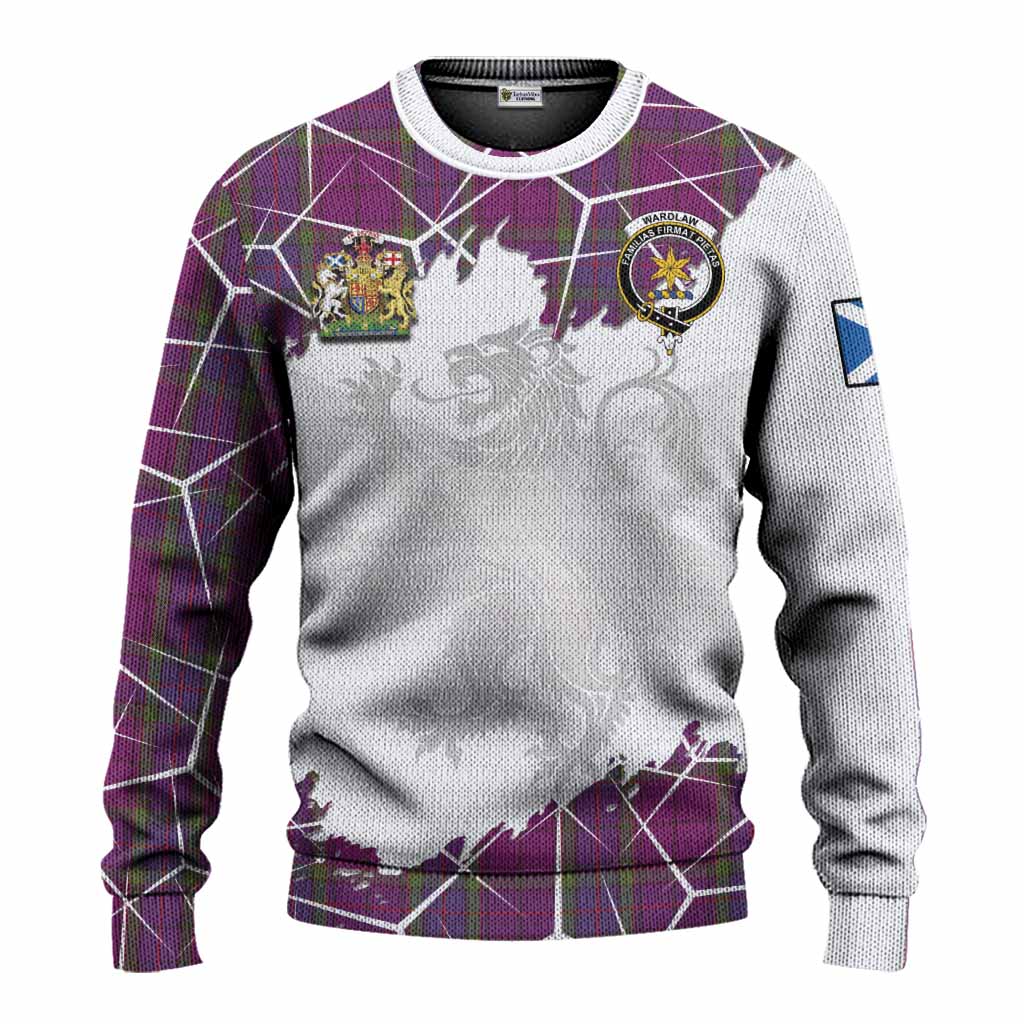 Wardlaw Tartan Knitted Sweater with Family Crest and Lion Rampant Grunge Style