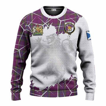 Wardlaw Tartan Knitted Sweater with Family Crest and Lion Rampant Grunge Style