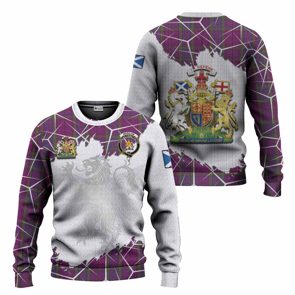 Wardlaw Tartan Knitted Sweater with Family Crest and Lion Rampant Grunge Style
