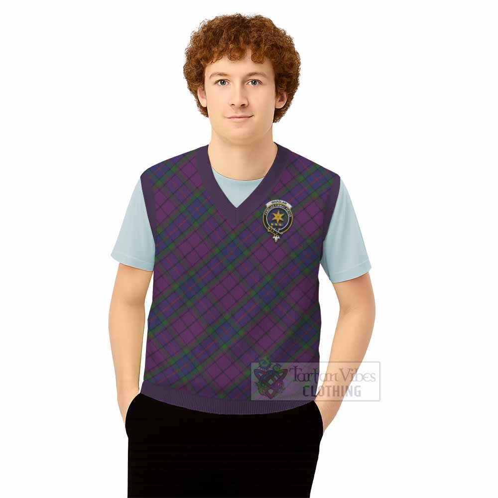 Wardlaw Tartan Knitted V-Neck Vest with Family Crest Cross Style