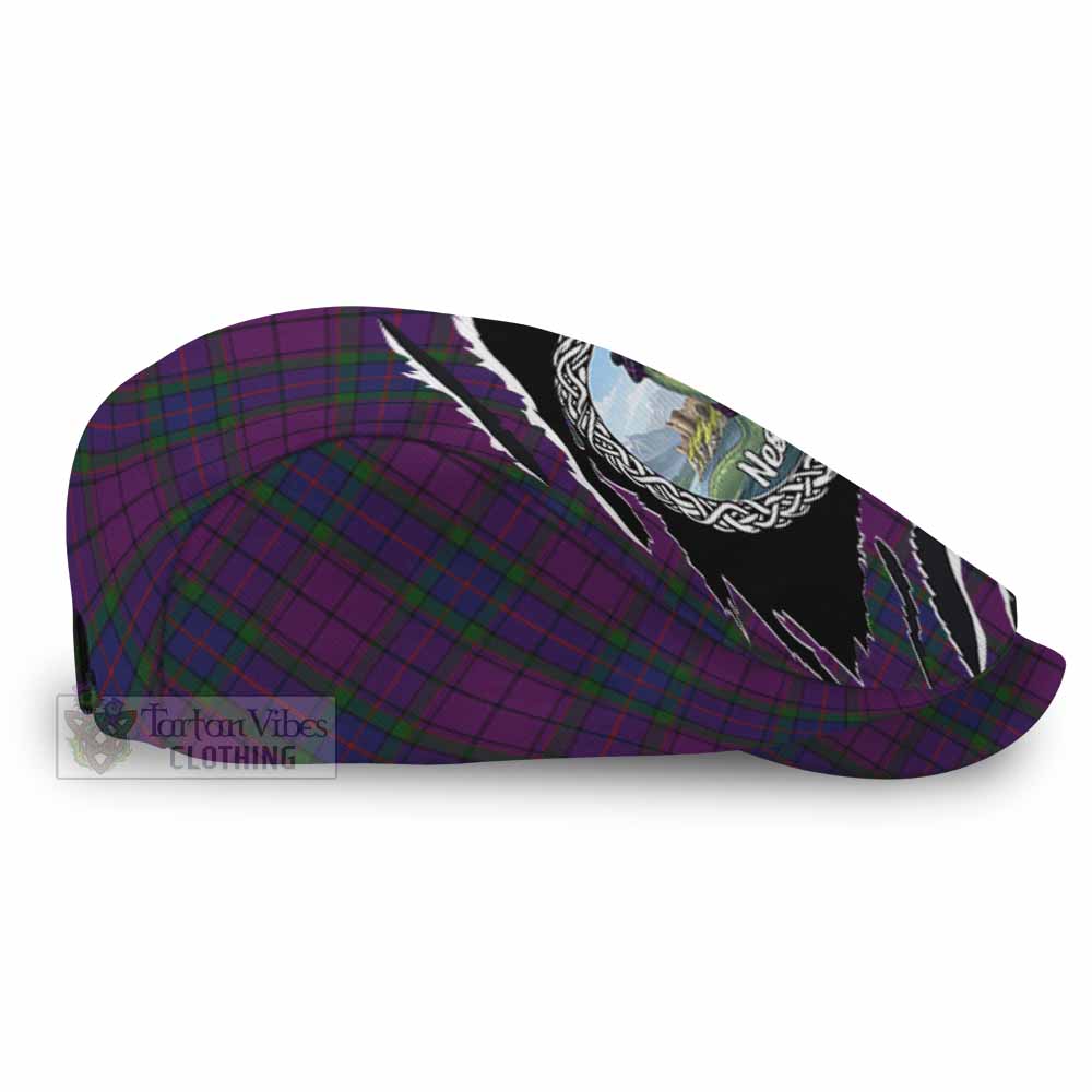 Wardlaw Tartan Loch Ness Monster Flat Cap, Jeff Cap Celtic Knot Nessie Art