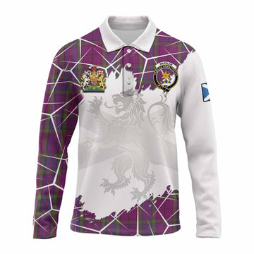 Wardlaw Tartan Long Sleeve Polo Shirt with Family Crest and Lion Rampant Grunge Style