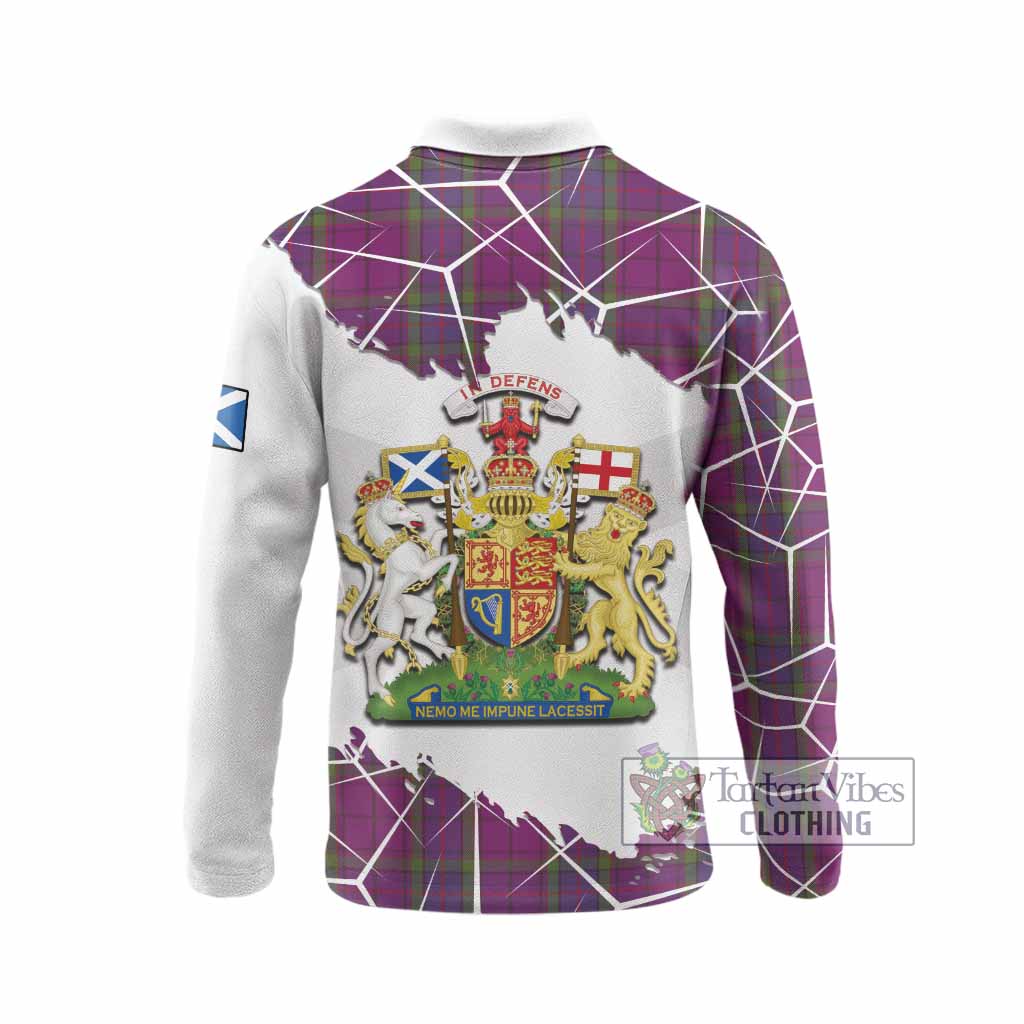 Wardlaw Tartan Long Sleeve Polo Shirt with Family Crest and Lion Rampant Grunge Style