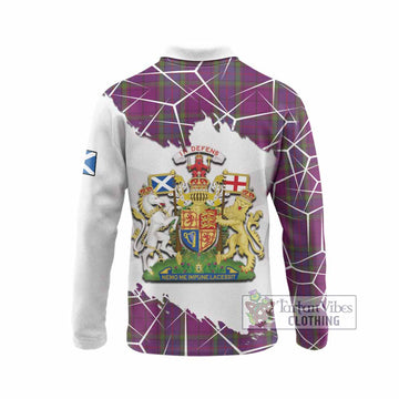 Wardlaw Tartan Long Sleeve Polo Shirt with Family Crest and Lion Rampant Grunge Style