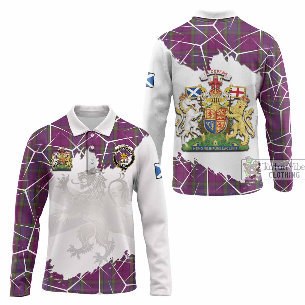 Wardlaw Tartan Long Sleeve Polo Shirt with Family Crest and Lion Rampant Grunge Style