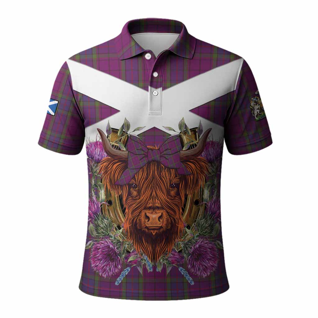 Wardlaw Tartan Polo Shirt Scottish Thistle Heilan Coo