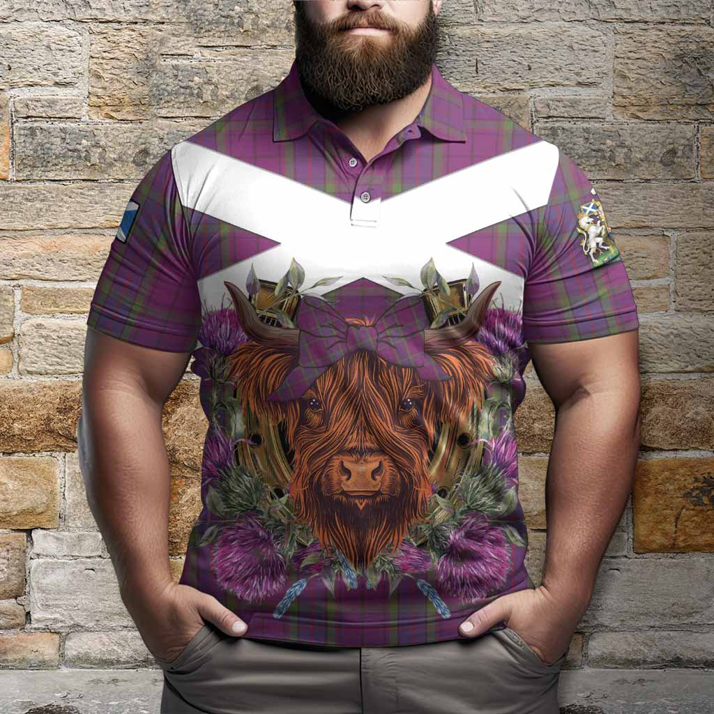 Wardlaw Tartan Polo Shirt Scottish Thistle Heilan Coo