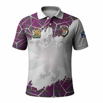 Wardlaw Tartan Polo Shirt with Family Crest and Lion Rampant Grunge Style