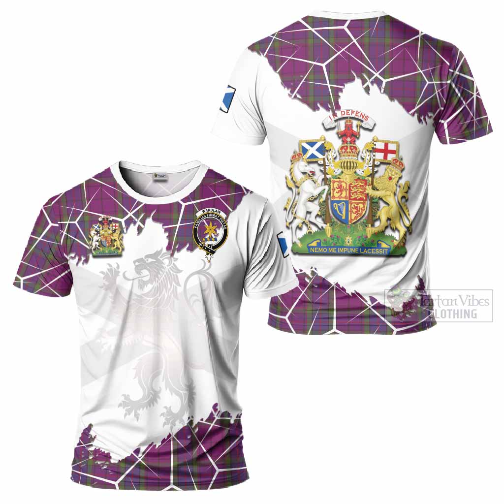 Wardlaw Tartan T-Shirt with Family Crest and Lion Rampant Grunge Style