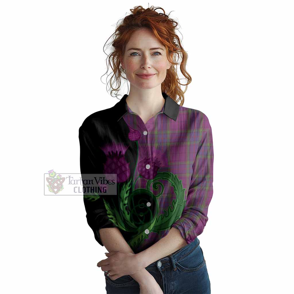 Wardlaw Tartan Women Casual Shirt Traditional Scottish Thistle