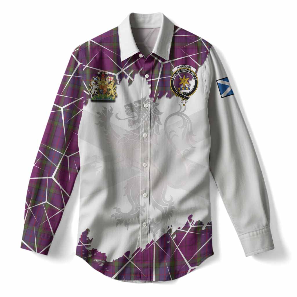 Wardlaw Tartan Women Casual Shirt with Family Crest and Lion Rampant Grunge Style