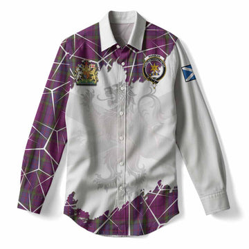 Wardlaw Tartan Women Casual Shirt with Family Crest and Lion Rampant Grunge Style