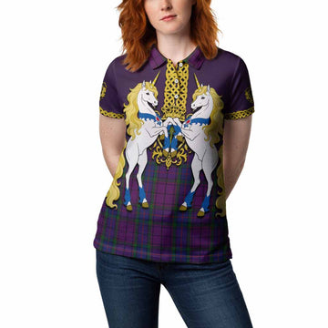 Wardlaw Tartan Women Polo Shirt Unicorn Celtic Knot And Thistle Emblem