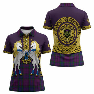 Wardlaw Tartan Women Polo Shirt Unicorn Celtic Knot And Thistle Emblem