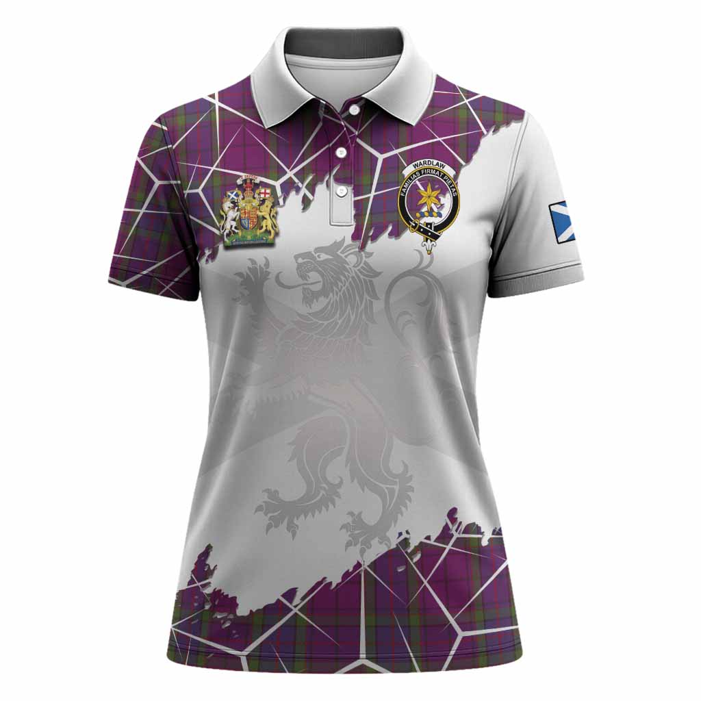 Wardlaw Tartan Women Polo Shirt with Family Crest and Lion Rampant Grunge Style