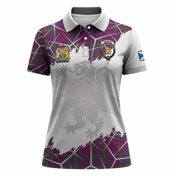 Wardlaw Tartan Women Polo Shirt with Family Crest and Lion Rampant Grunge Style