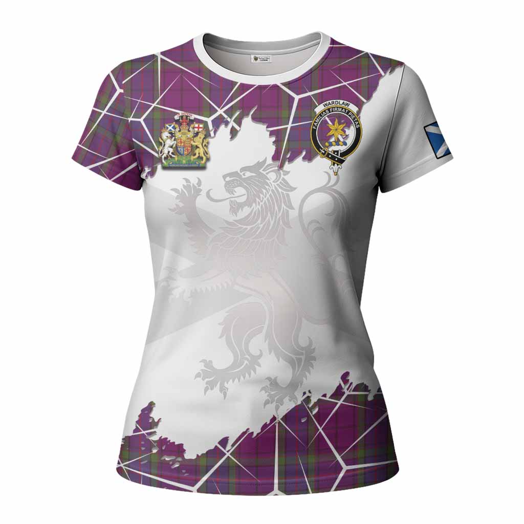 Wardlaw Tartan Women T shirt with Family Crest and Lion Rampant Grunge Style