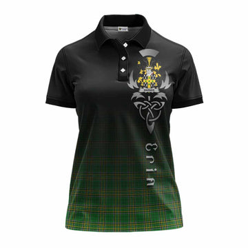 Tartan Vibes Clothing Warner Irish Clan Women's Polo Shirt with Coat of Arms Erin Go Bragh Celtic Inspired