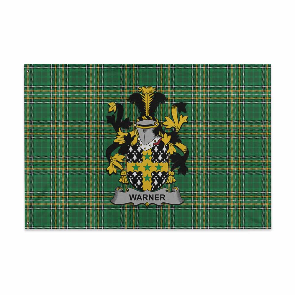 Tartan Vibes Clothing Warner Irish Clan Tartan House Flag with Coat of Arms