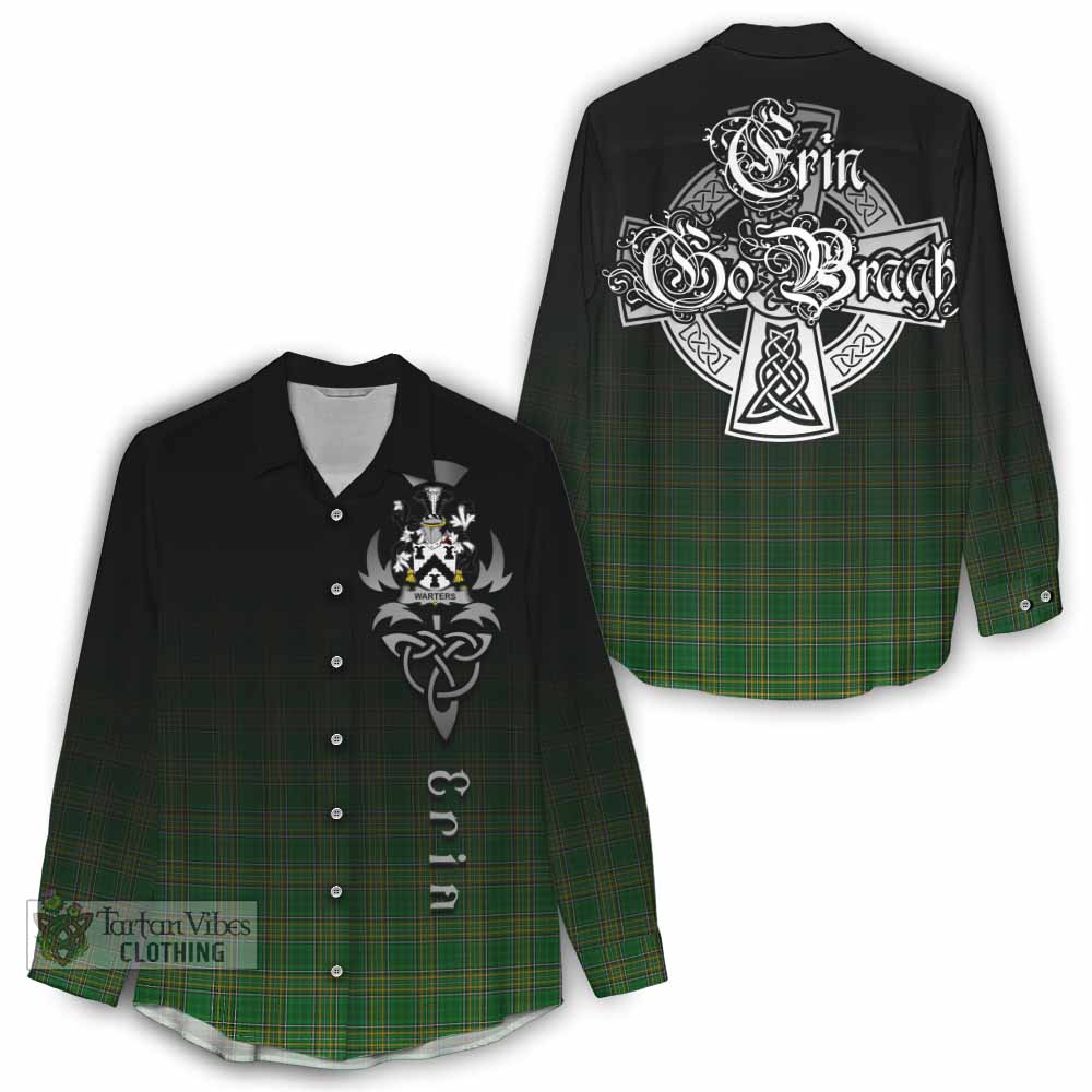 Tartan Vibes Clothing Warters Irish Clan Women's Casual Shirt with Coat of Arms Erin Go Bragh Celtic Inspired