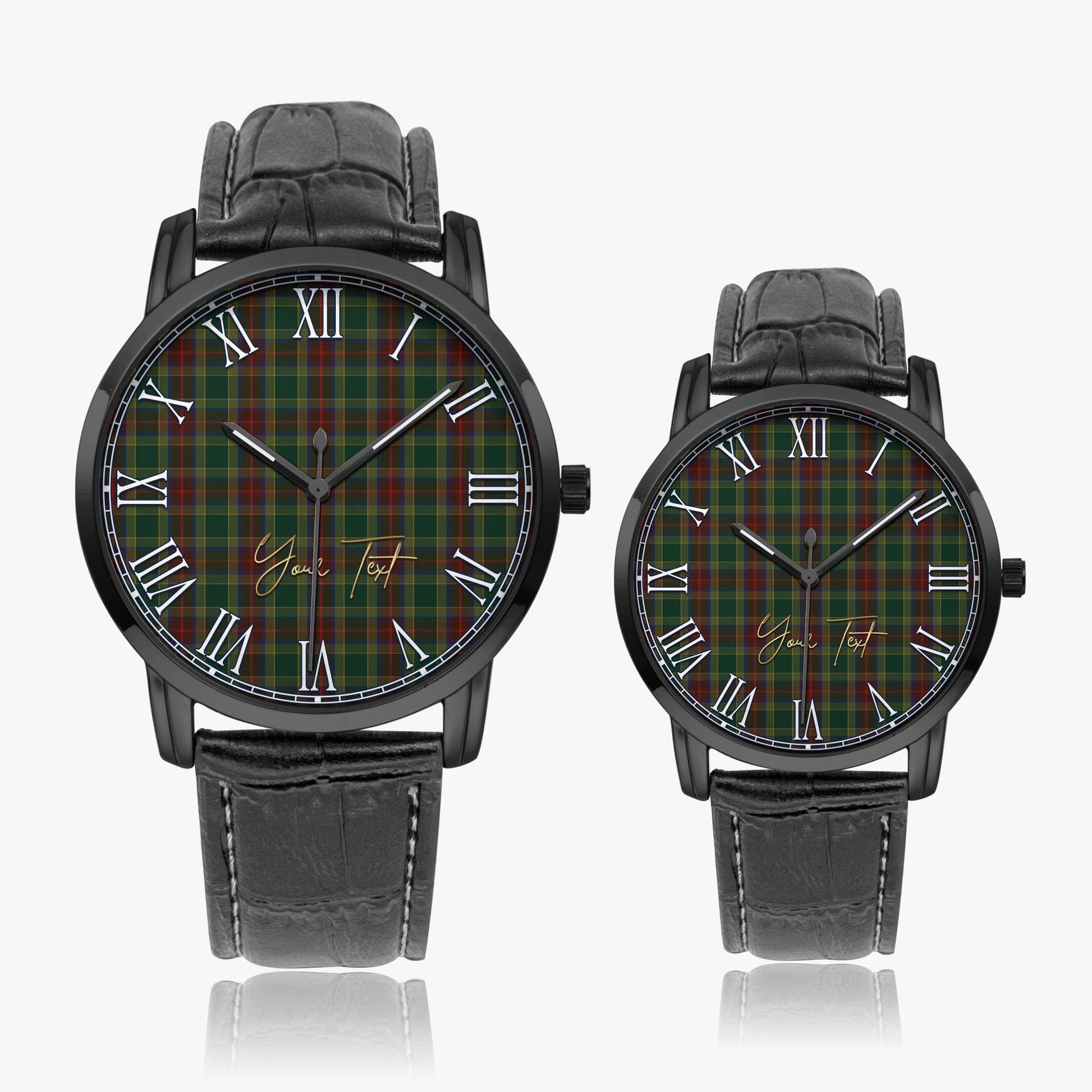Waterford County Ireland Tartan Personalized Your Text Leather Trap Quartz Watch Wide Type Black Case With Black Leather Strap - Tartanvibesclothing Shop