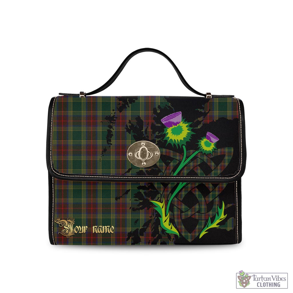 Tartan Vibes Clothing Waterford County Ireland Tartan Waterproof Canvas Bag with Scotland Map and Thistle Celtic Accents