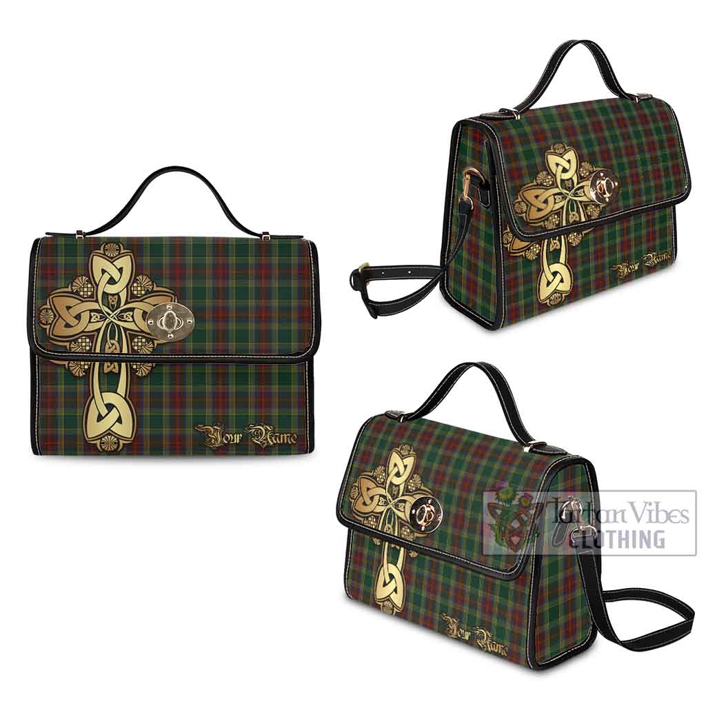Tartan Vibes Clothing Waterford County Ireland Tartan Waterproof Canvas Bag Golden Thistle Celtic Cross Style