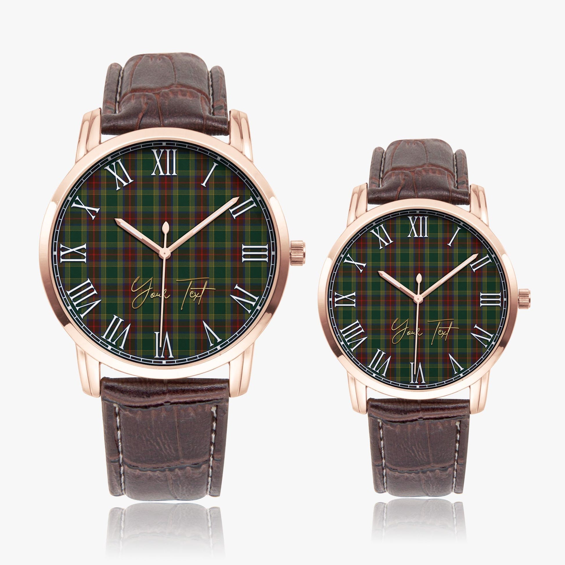Waterford County Ireland Tartan Personalized Your Text Leather Trap Quartz Watch Wide Type Rose Gold Case With Brown Leather Strap - Tartanvibesclothing Shop