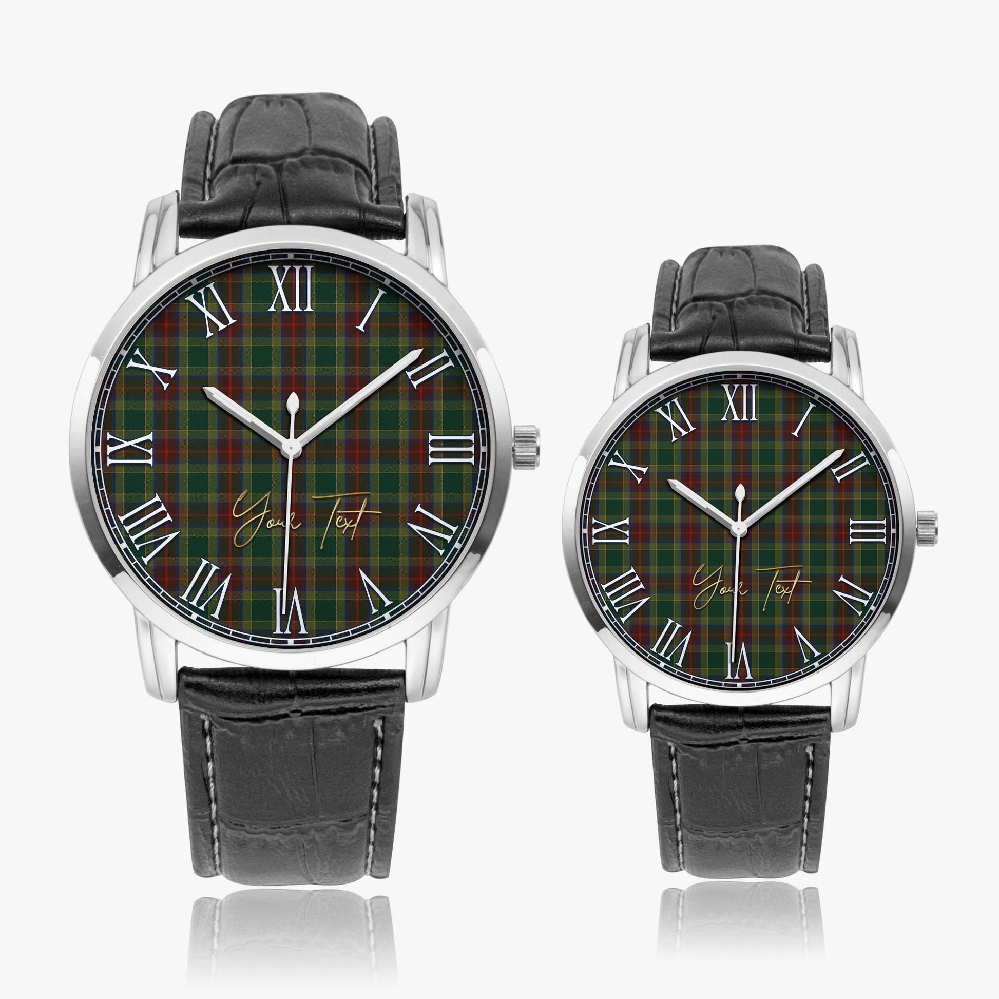 Waterford County Ireland Tartan Personalized Your Text Leather Trap Quartz Watch Wide Type Silver Case With Black Leather Strap - Tartanvibesclothing Shop