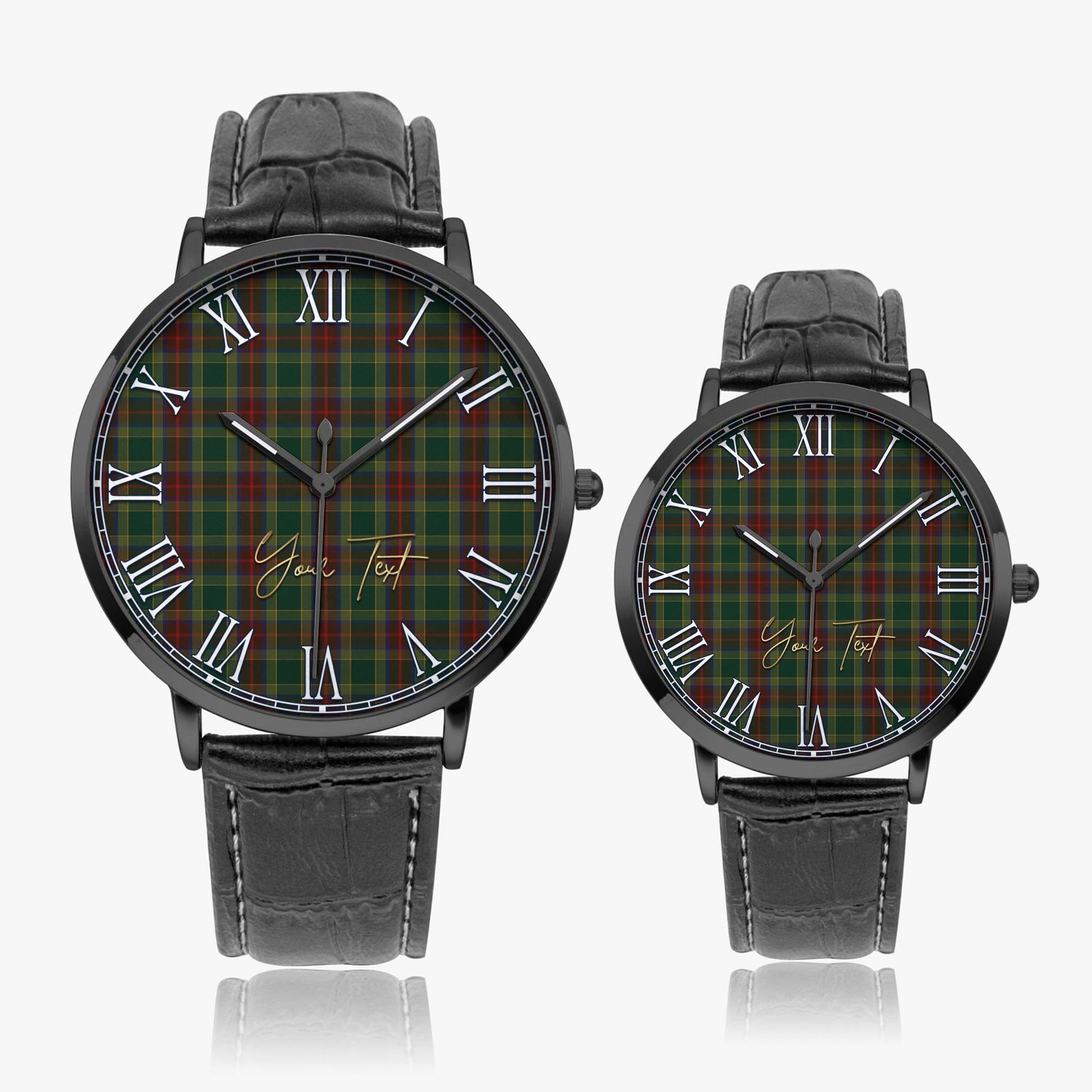 Waterford County Ireland Tartan Personalized Your Text Leather Trap Quartz Watch Ultra Thin Black Case With Black Leather Strap - Tartanvibesclothing Shop