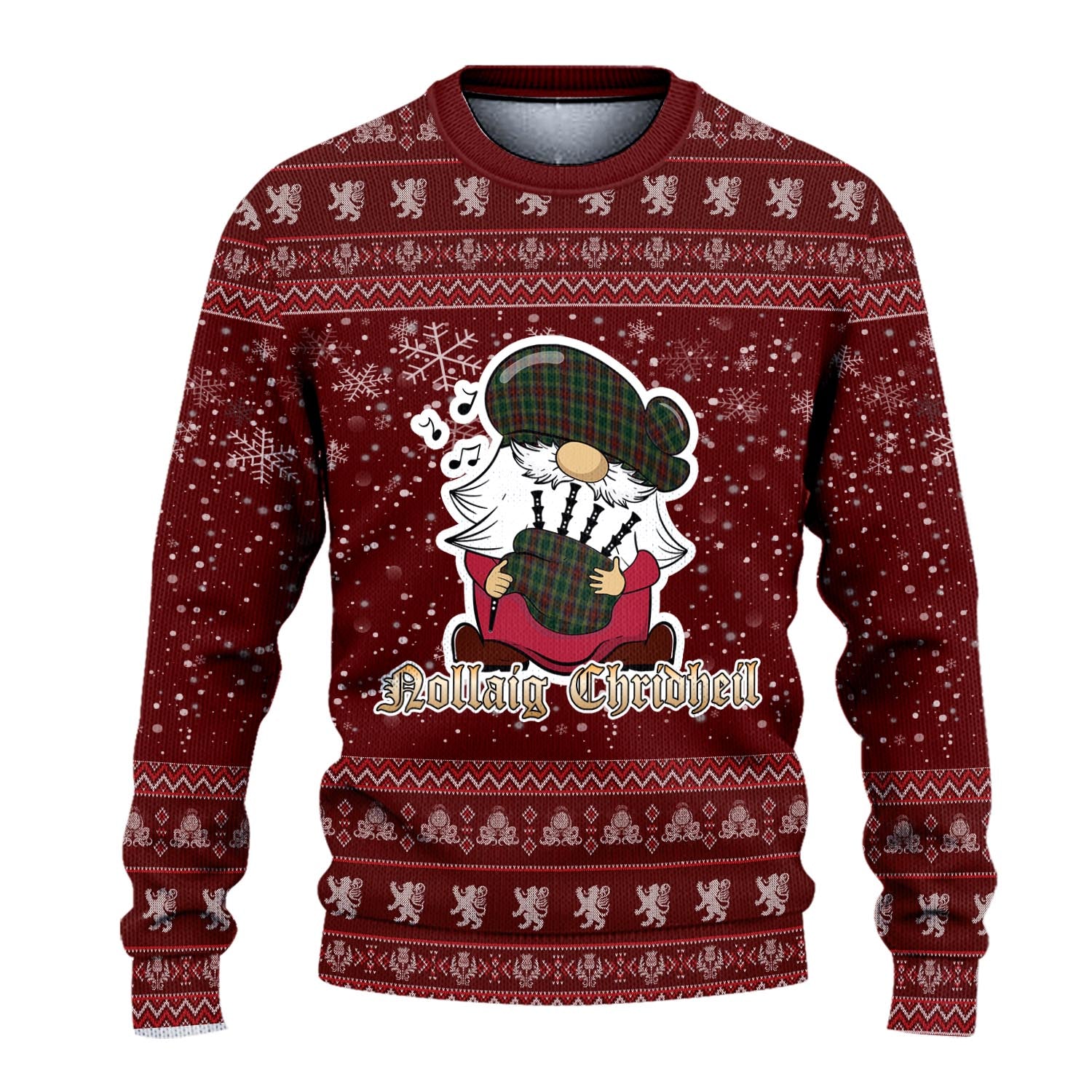 Waterford County Ireland Clan Christmas Family Knitted Sweater with Funny Gnome Playing Bagpipes - Tartanvibesclothing