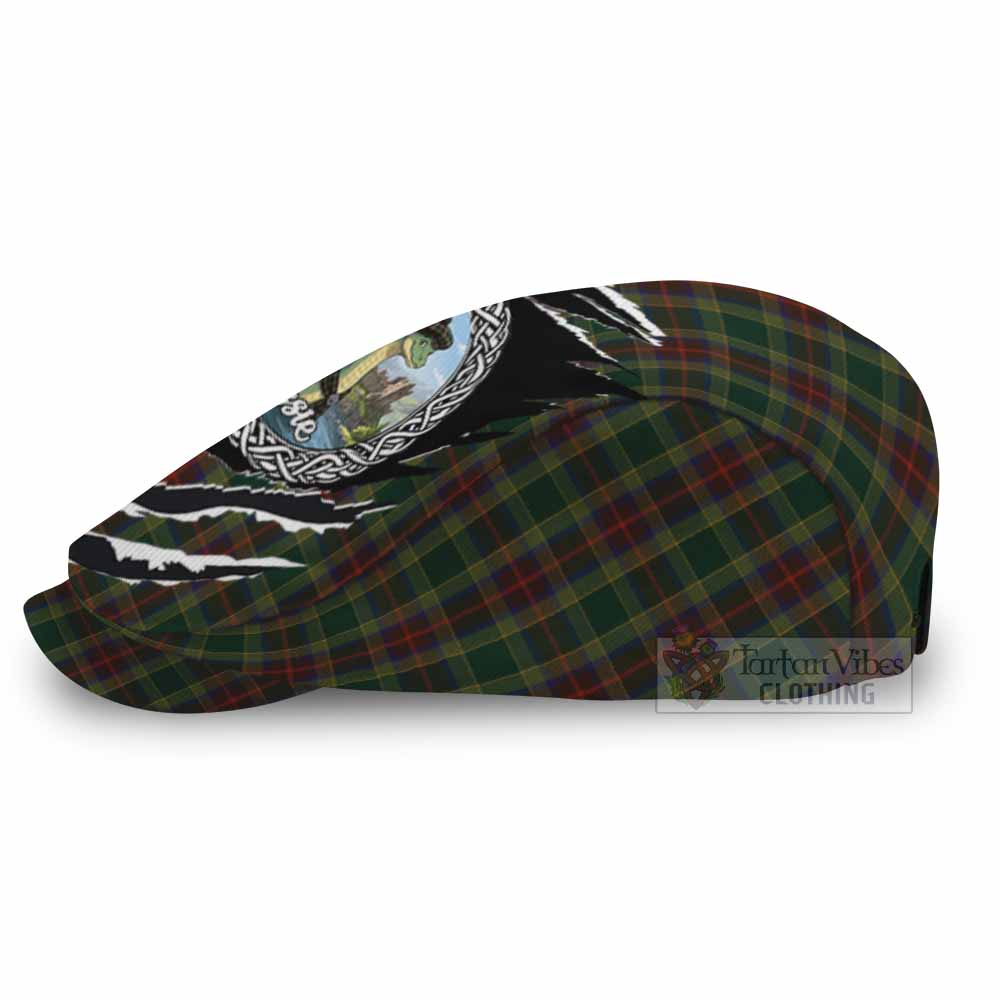 Waterford Tartan Loch Ness Monster Flat Cap, Jeff Cap Celtic Knot Nessie Art