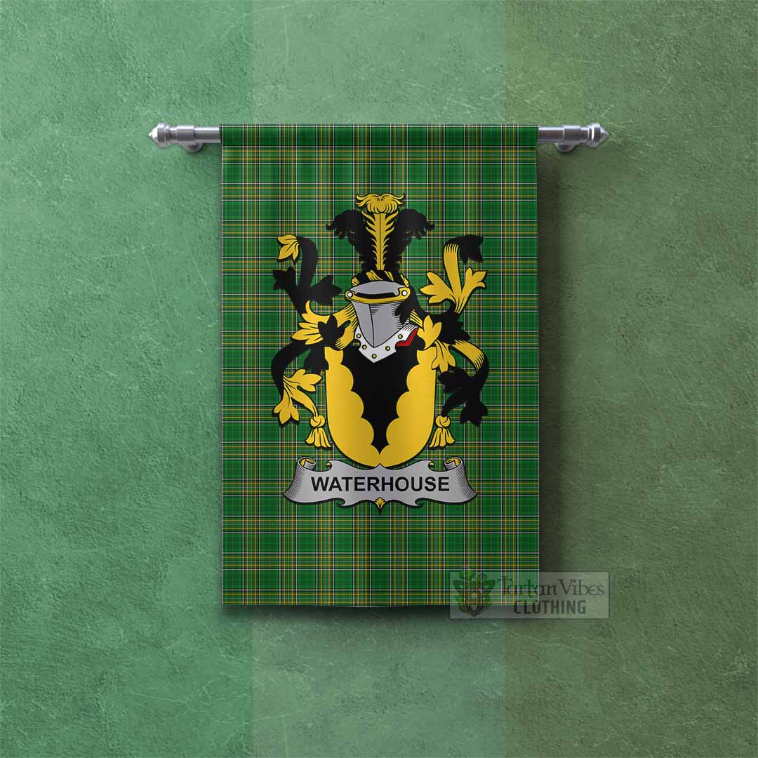 Tartan Vibes Clothing Waterhouse Irish Clan Tartan Gonfalon, Tartan Banner with Coat of Arms