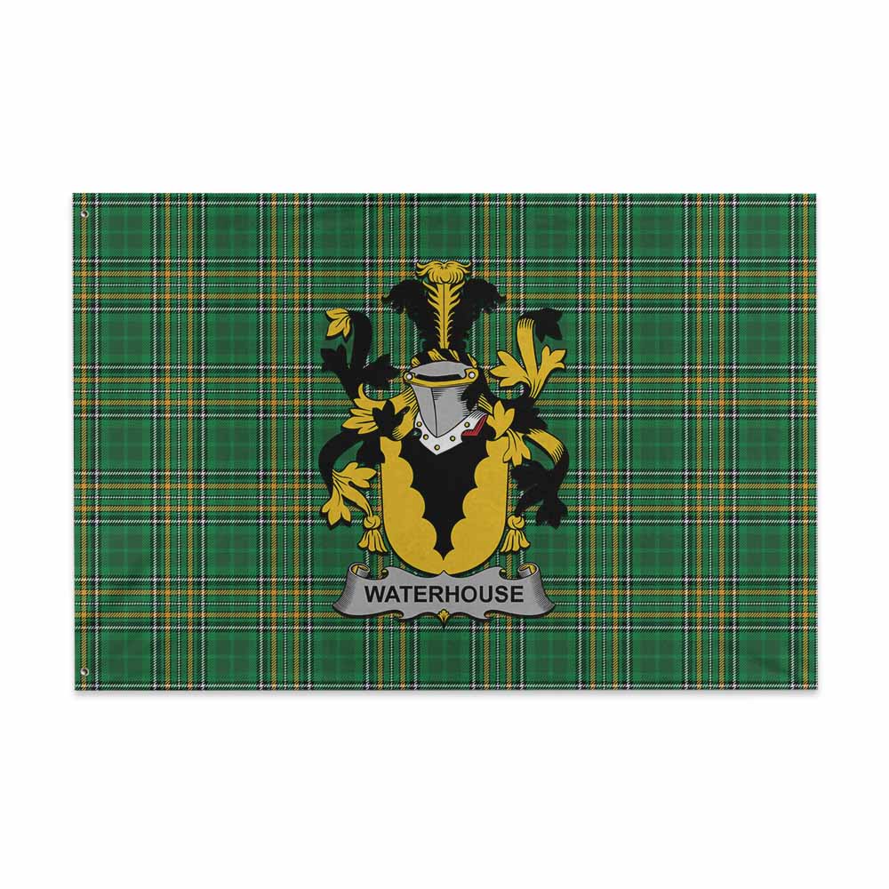 Tartan Vibes Clothing Waterhouse Irish Clan Tartan House Flag with Coat of Arms