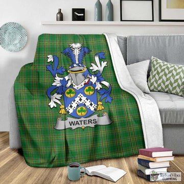 Tartan Vibes Clothing Waters Irish Clan Tartan Blanket with Coat of Arms