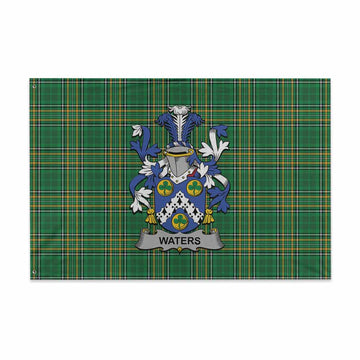 Tartan Vibes Clothing Waters Irish Clan Tartan House Flag with Coat of Arms