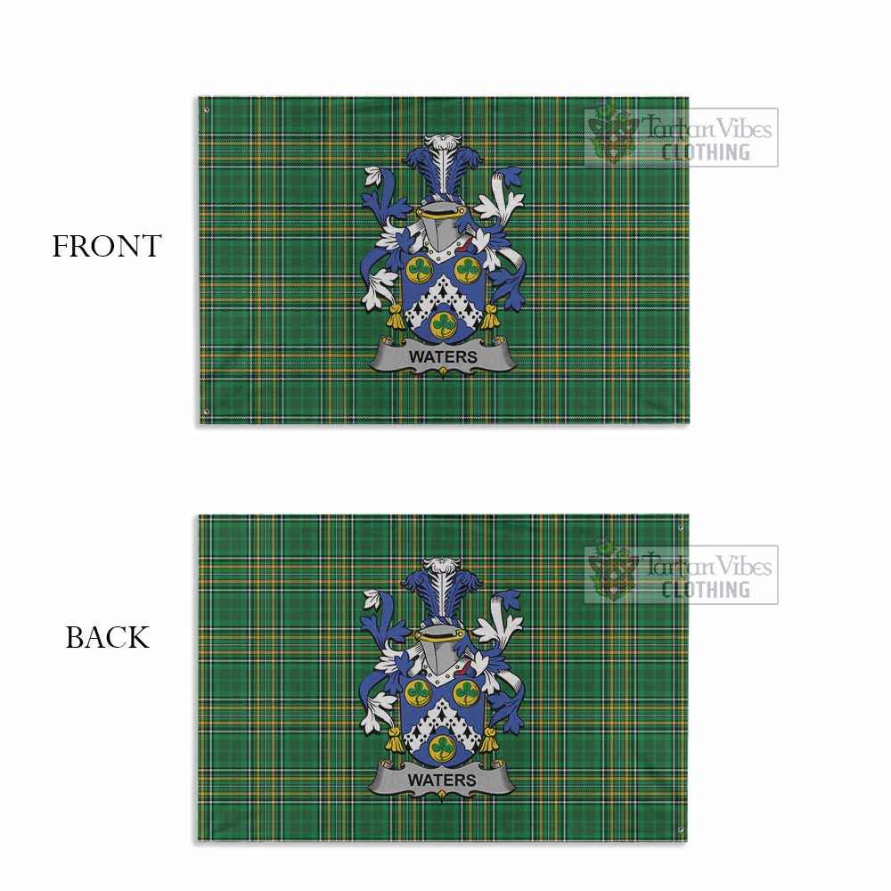 Tartan Vibes Clothing Waters Irish Clan Tartan House Flag with Coat of Arms