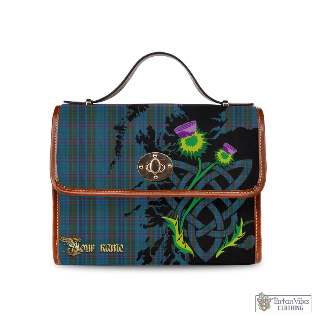 Tartan Vibes Clothing Watkins of Wales Tartan Waterproof Canvas Bag with Scotland Map and Thistle Celtic Accents
