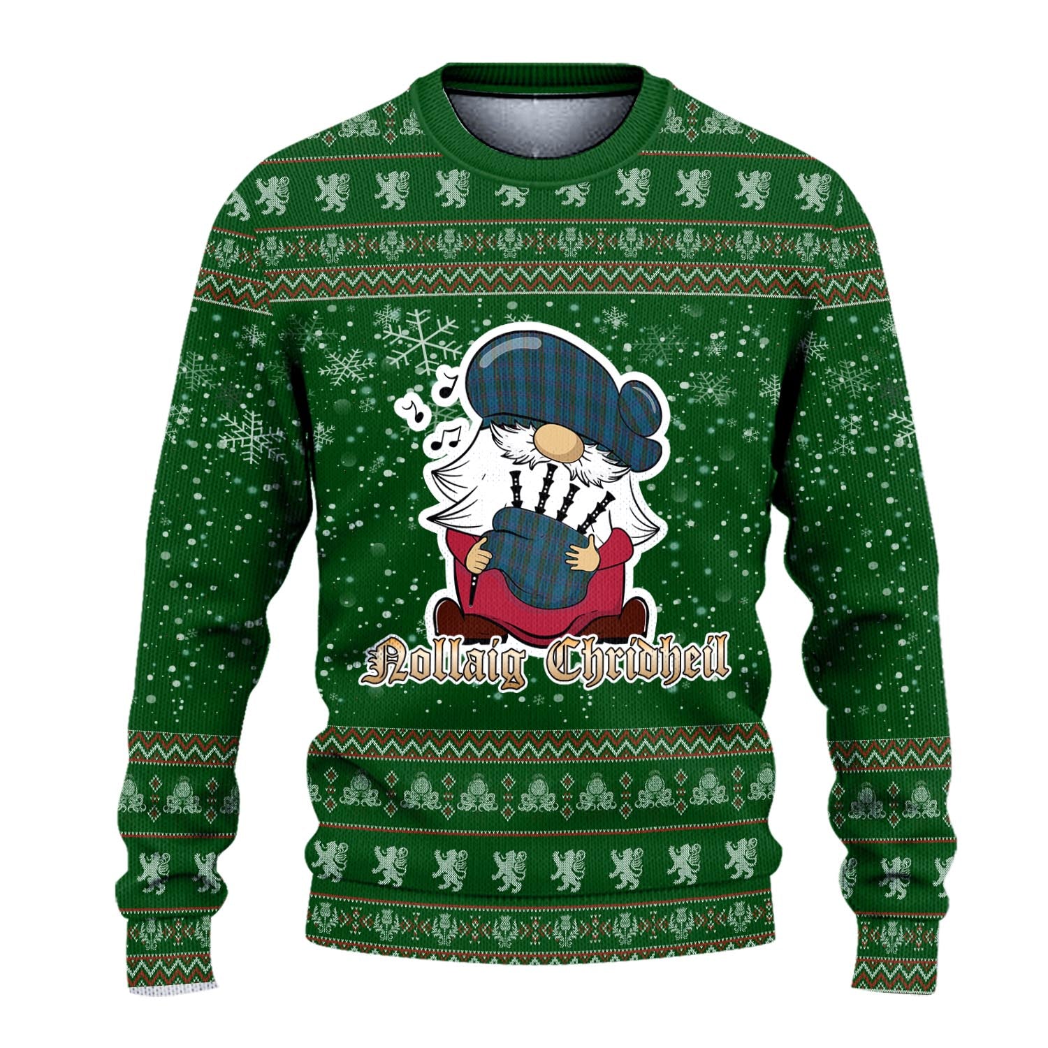 Watkins of Wales Clan Christmas Family Knitted Sweater with Funny Gnome Playing Bagpipes - Tartanvibesclothing