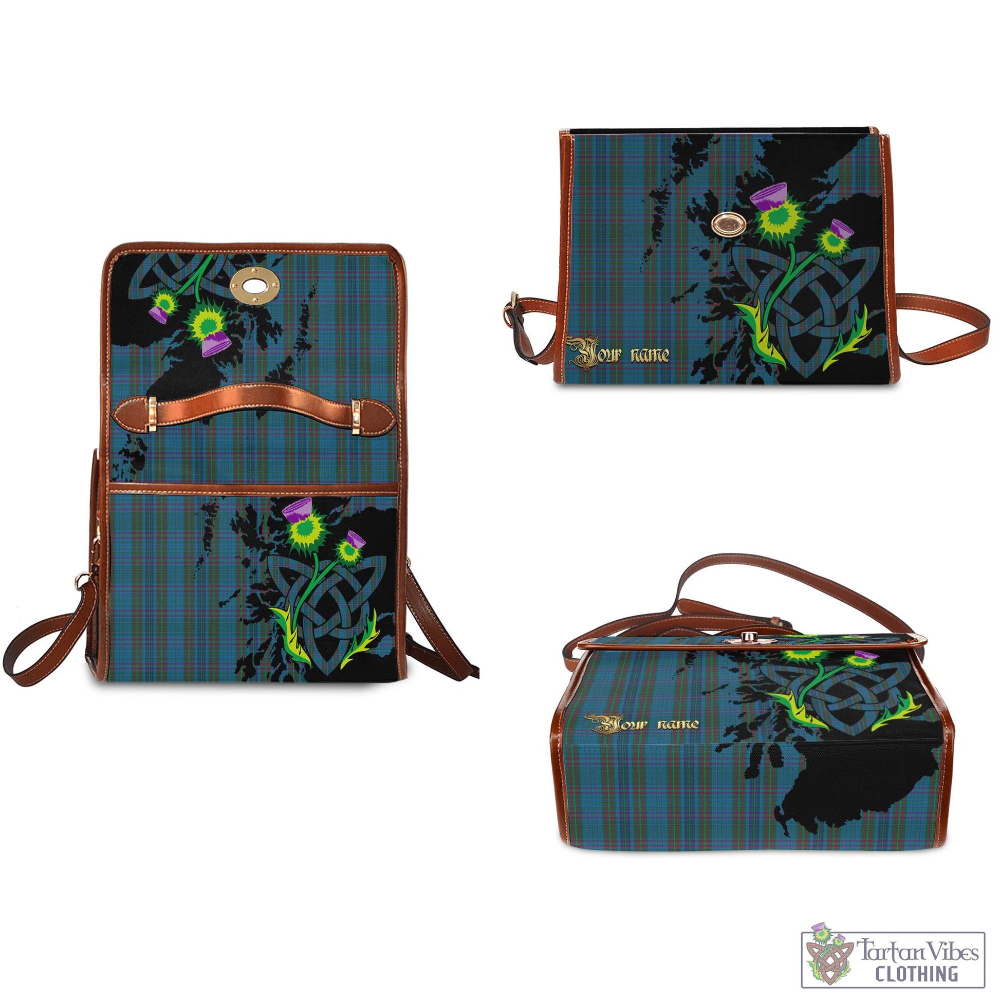Tartan Vibes Clothing Watkins of Wales Tartan Waterproof Canvas Bag with Scotland Map and Thistle Celtic Accents