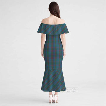 Watkins of Wales Tartan Off Shoulder Ruffle Mermaid Maxi Dress