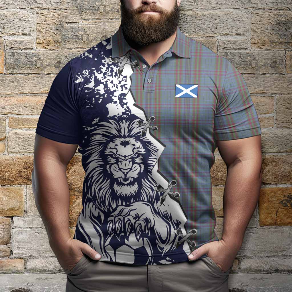 Watkins of Wales Tartan Scottish Polo Shirt Angry Lion With Soccer Ball Style