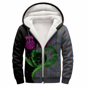Watkins of Wales Tartan Sherpa Hoodie Traditional Scottish Thistle