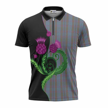 Watkins of Wales Tartan Zipper Polo Shirt Traditional Scottish Thistle