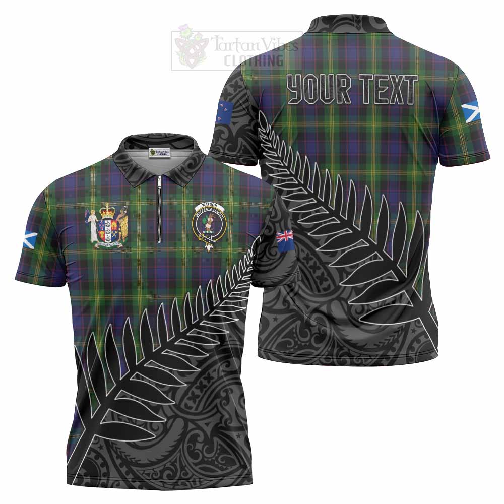 Tartan Vibes Clothing Watson Crest Tartan Zipper Polo Shirt with New Zealand Silver Fern Half Style