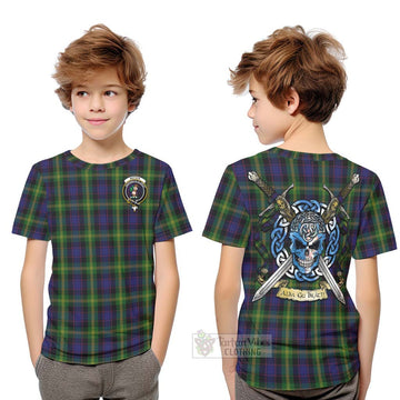 Watson Tartan Kid T-Shirt with Family Crest Celtic Skull Style