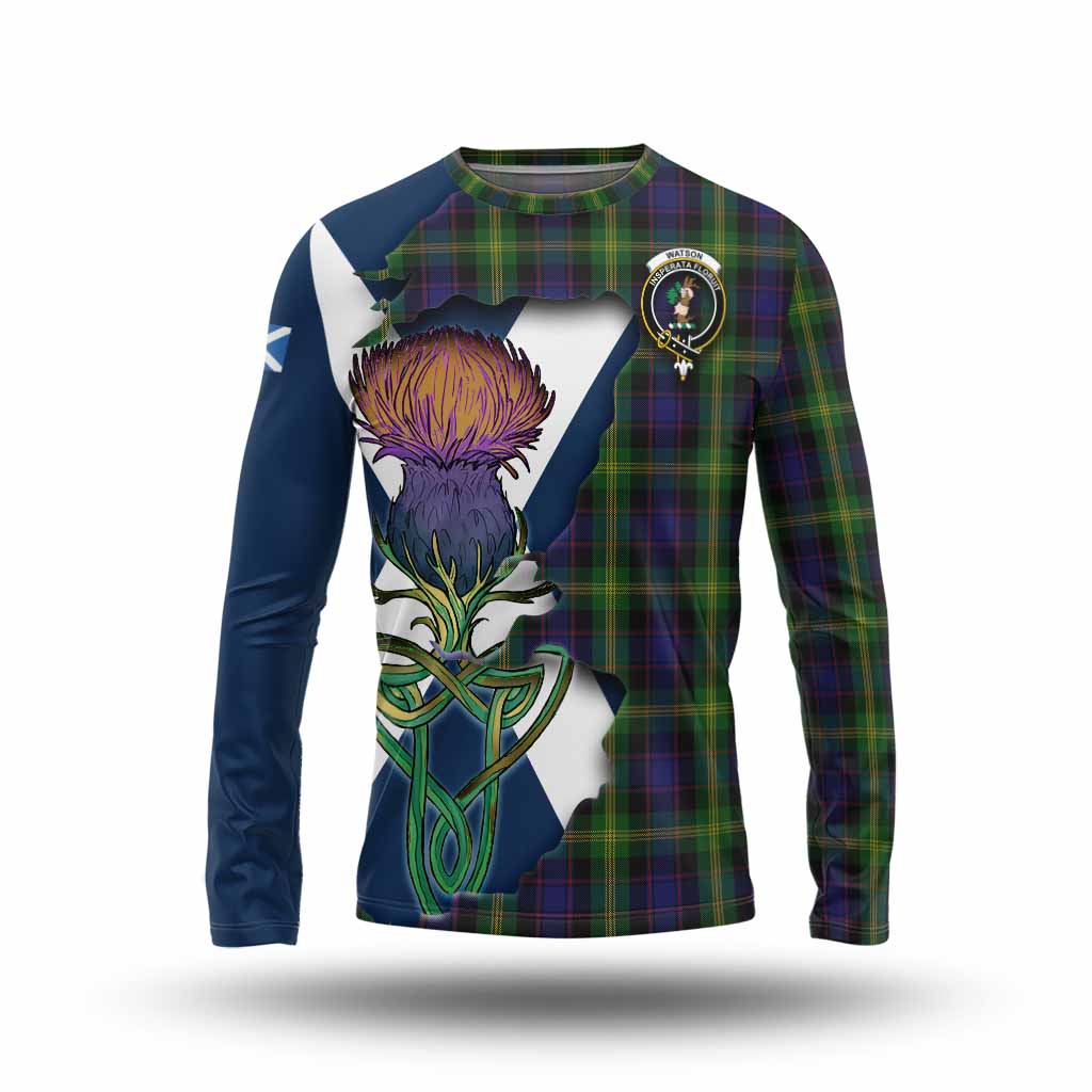 Tartan Vibes Clothing Watson Tartan Family Crest Long Sleeve T-Shirt Scottish Thistle Celtic Inspired