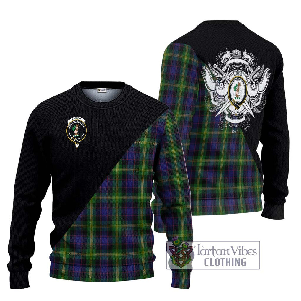 Watson Tartan Knitted Sweater with Family Crest and Military Logo Style Unisex - Tartanvibesclothing Shop