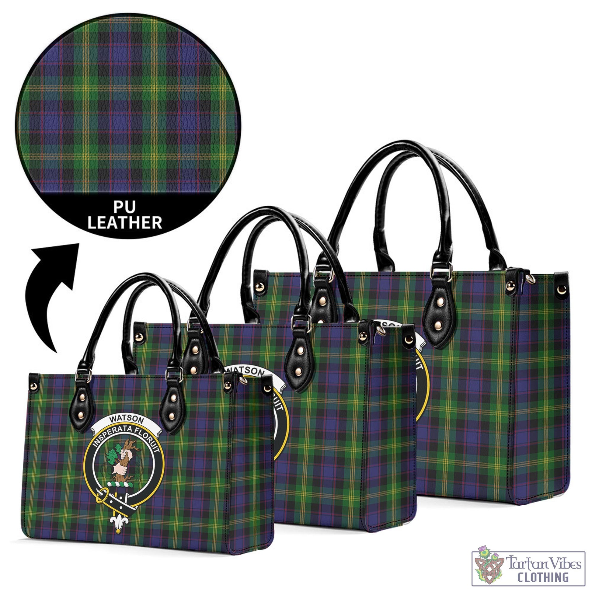 Tartan Vibes Clothing Watson Tartan Luxury Leather Handbags with Family Crest